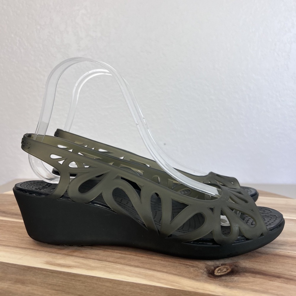 Crocs Adrina III Mini Wedge Sandals Womens 8 Olive Black Cutout Jelly Slip On